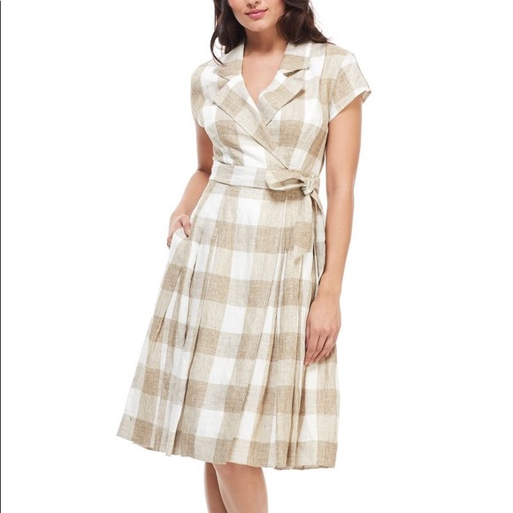 Gal Meets Glam Dresses & Skirts - NWT Gal Meets Glam Gayle gingham linen wrap dress